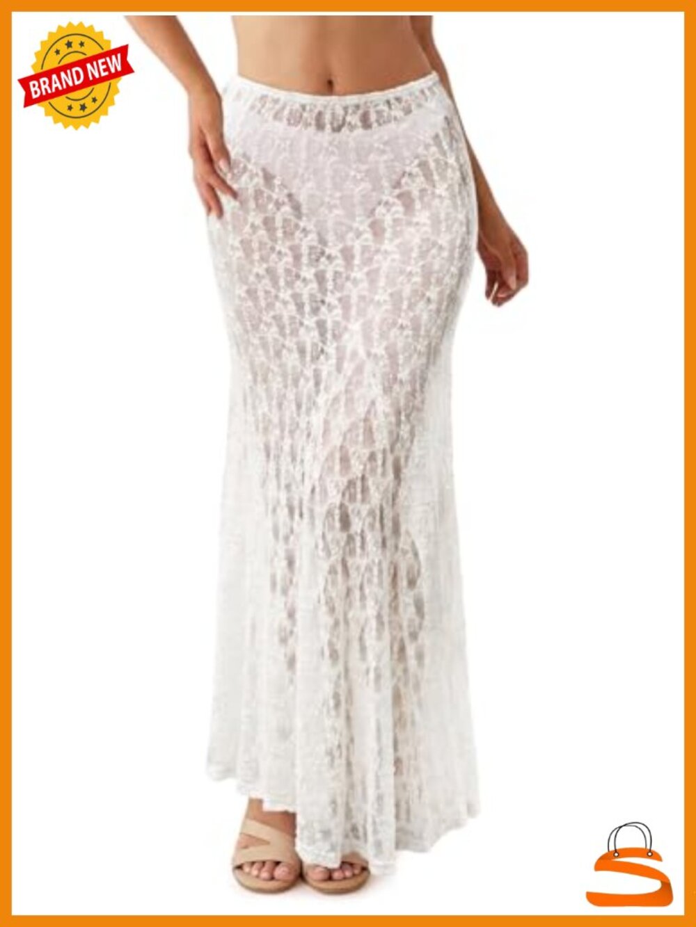 Sheer Lace High Waist A-Line Maxi Skirt Beach Cover Up
